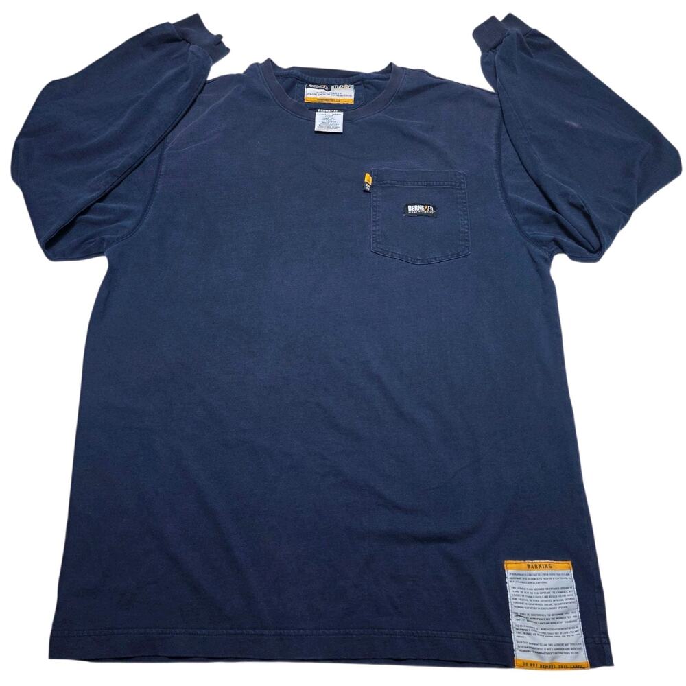 Berne Flame Resistant Crewneck Pocket T-Shirt Long Sleeve Size Large Tall Blue